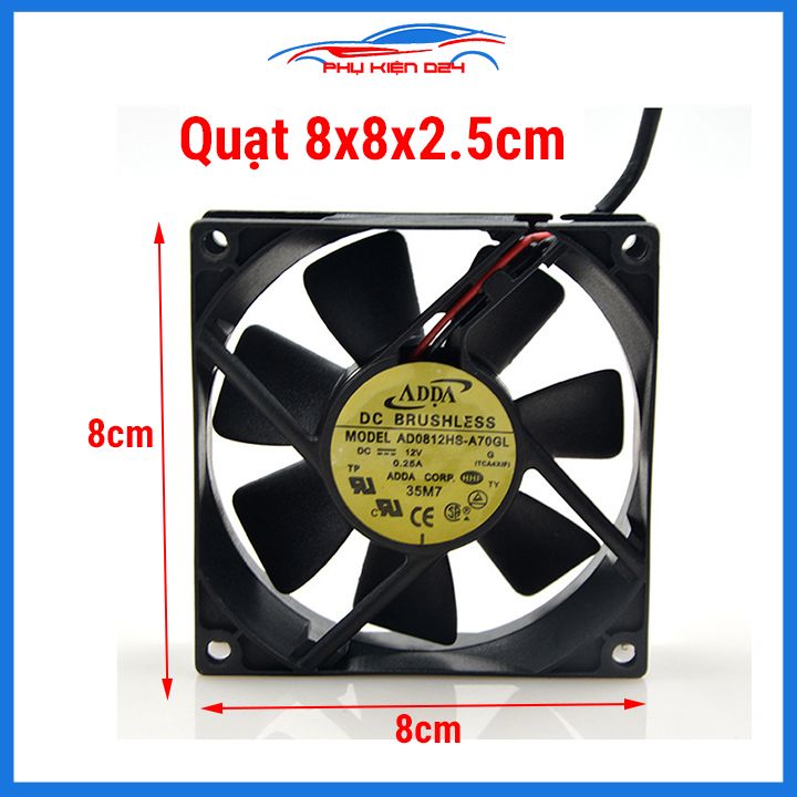 Quạt tản nhiệt Brushless 12V kích thước 8x8x2.5cm 0.25A tốc độ cao