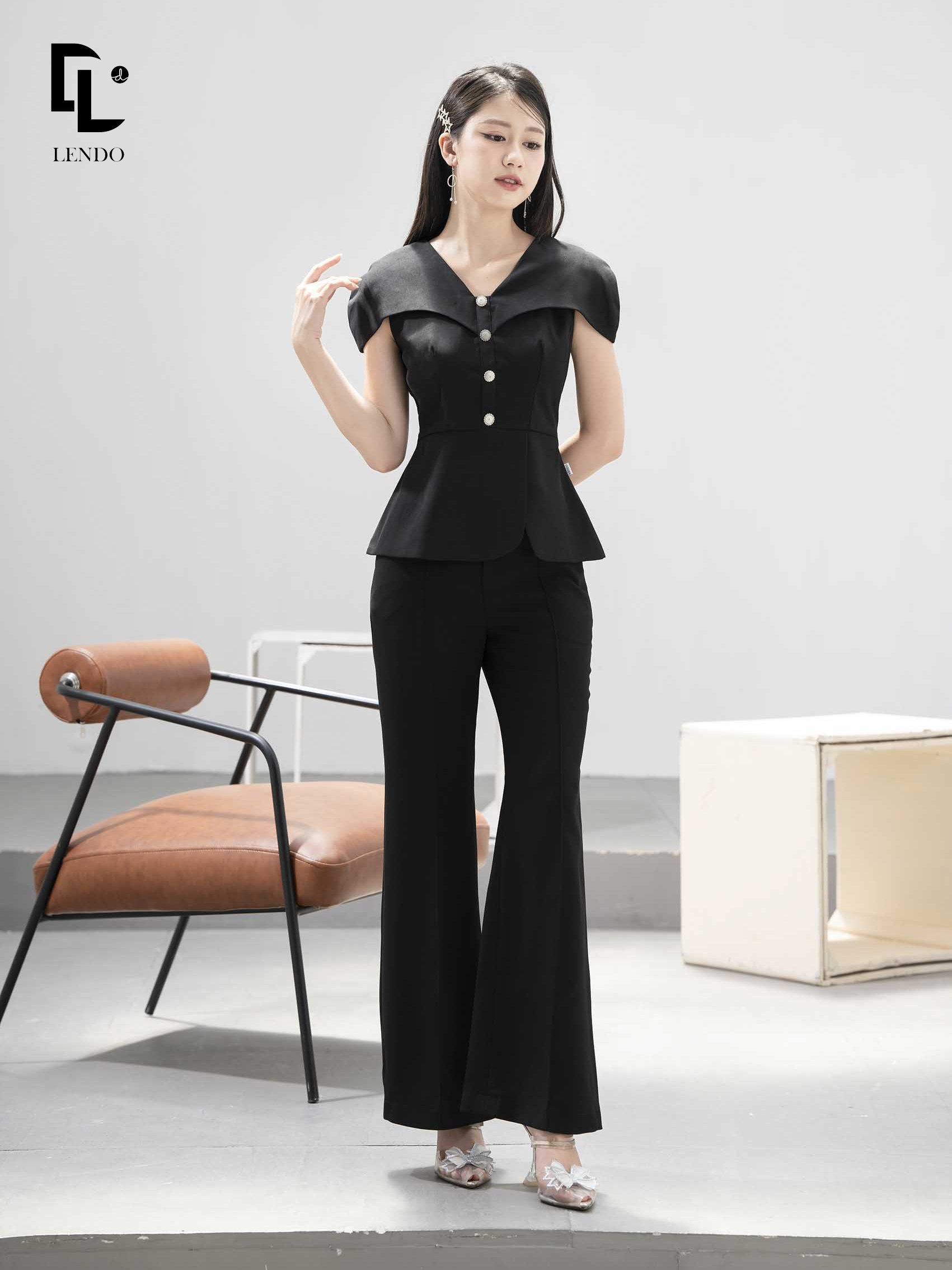 Áo Peplum Vai Ôm Phối Cúc Đá LENDO A230420