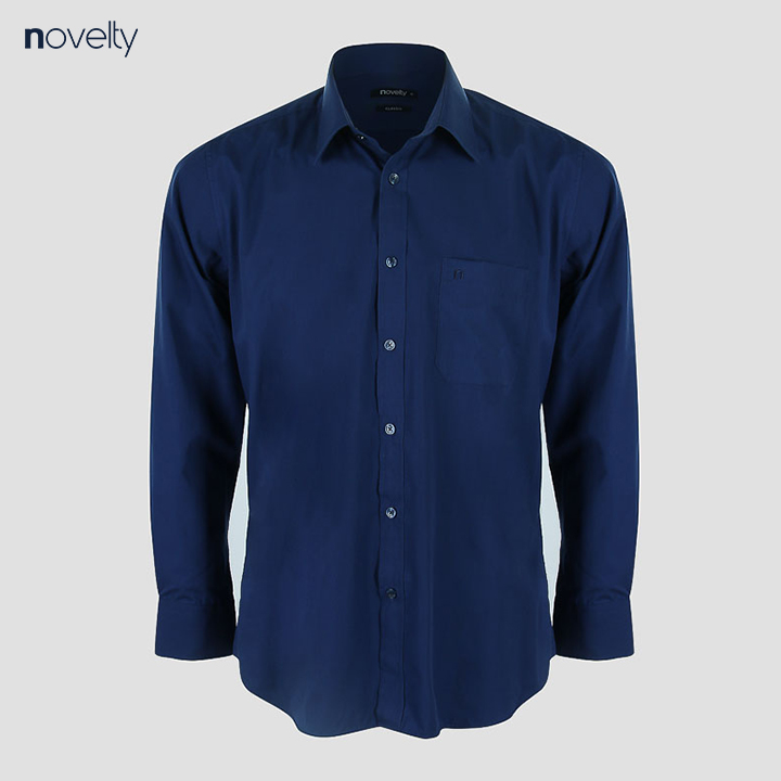 Áo sơ mi nam Novelty dài tay trơn màu xanh dương đậm NSMMMDMTCC191268D