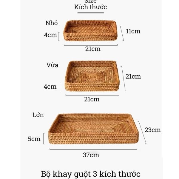 Khay đựng đồ mây tre đan, khay mây decor trang trí, chụp ảnh