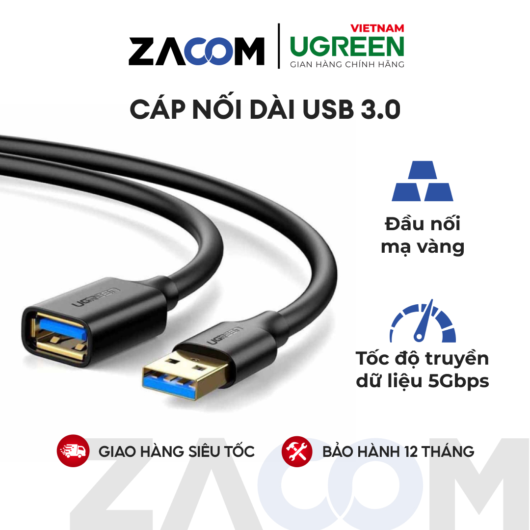 [HCM]Dây nối dài USB 3.0 dài 1.5M UGREEN US115 30126 (đen)