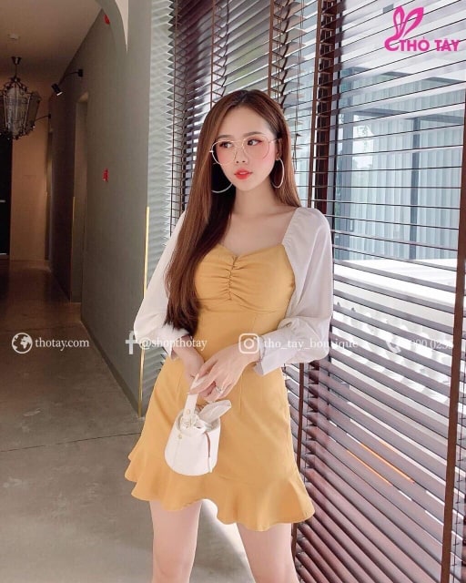 Đầm Nữ (dam nu) Tay Dài Phối Voan Thời Trang Bambo