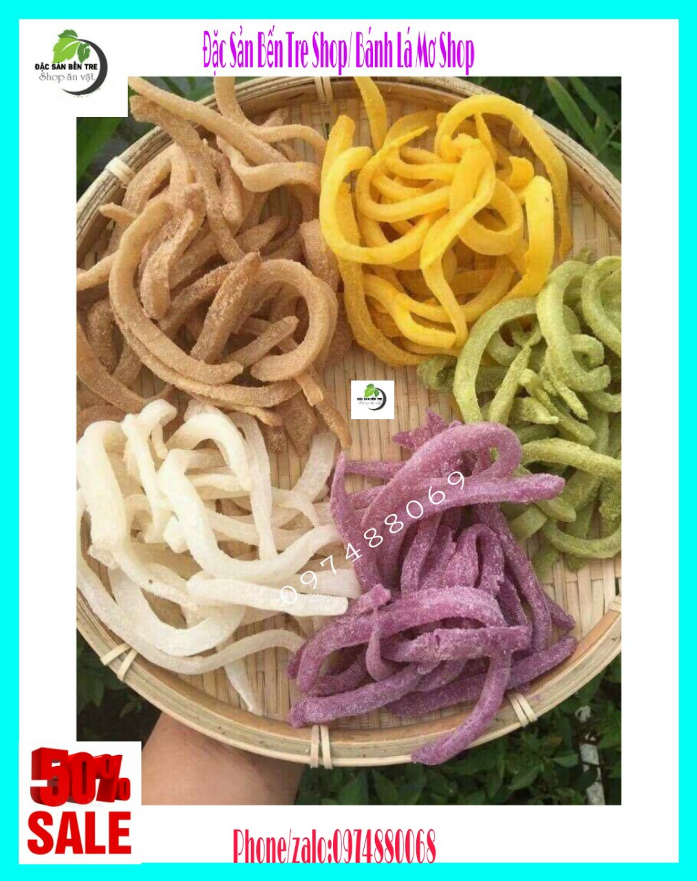 (Freeship) 1kg mứt dừa non sợi mix vị Bến Tre