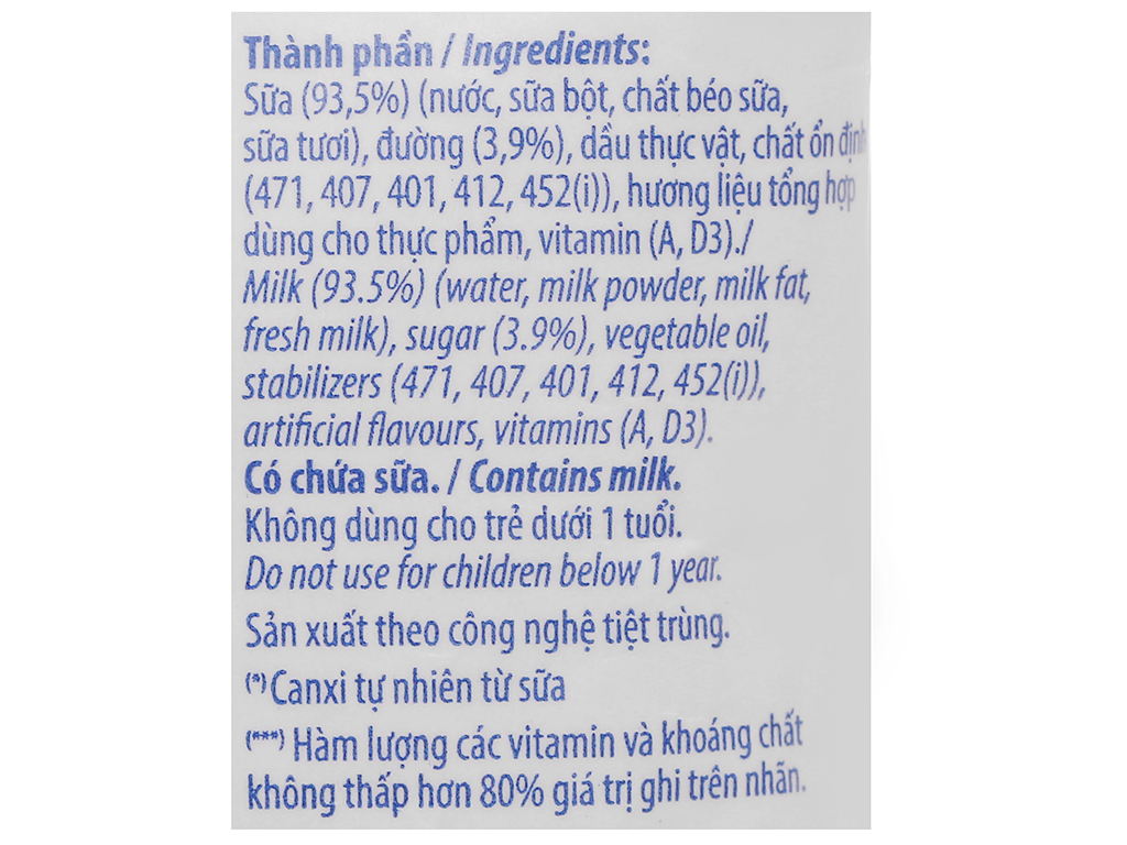 Combo 4 bịch Sữa dinh dưỡng có đường Vinamilk A&D3  220ml