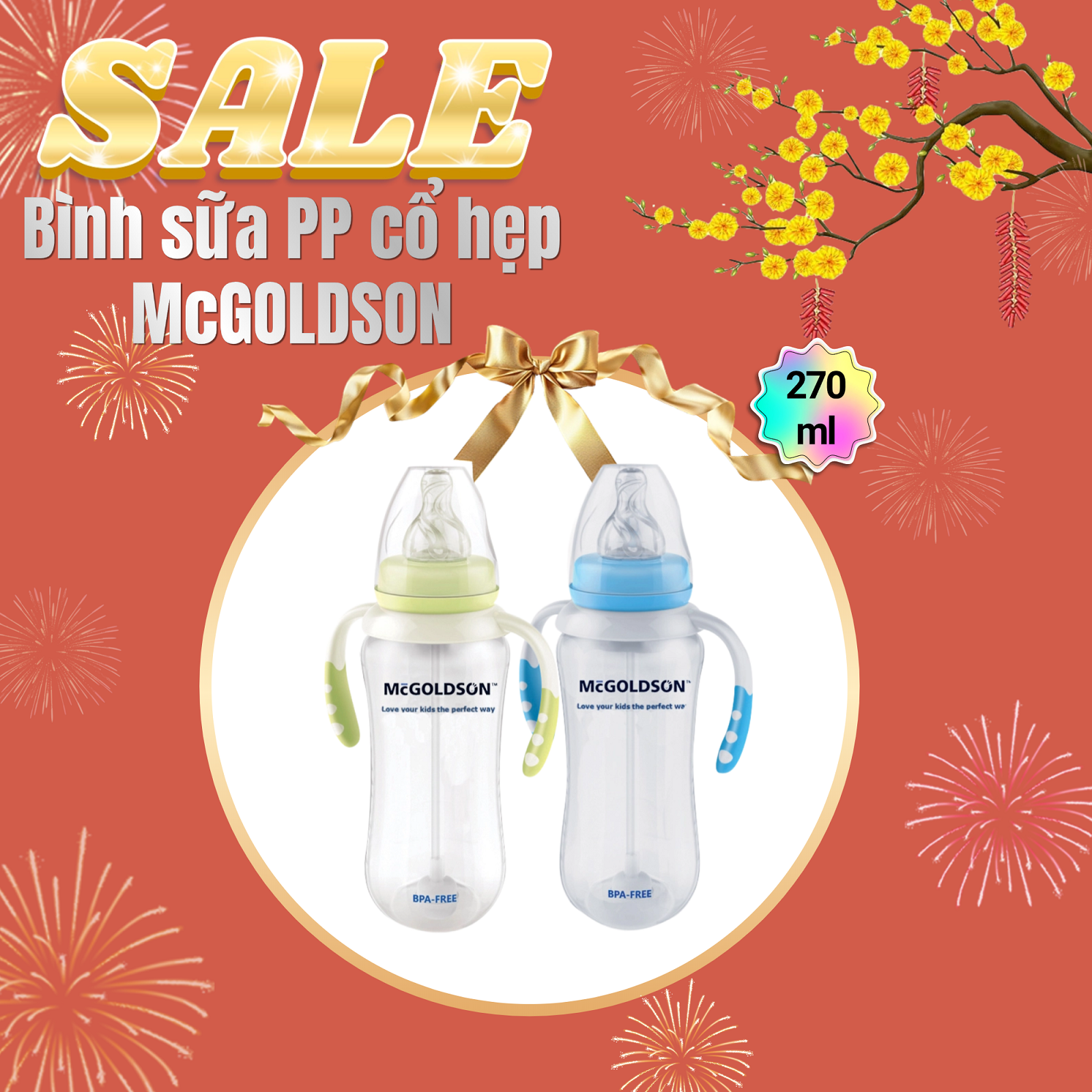 [HCM]Bình sữa PP cổ hẹp McGOLDSON 270ml