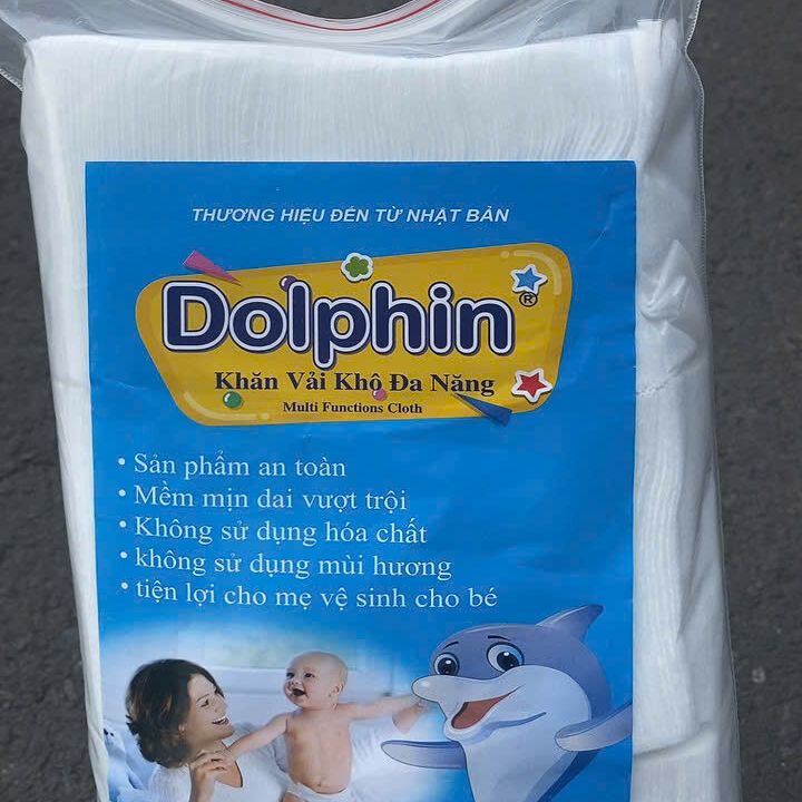 Khăn vải khô đa năng Dolphin cho bé 300g, đóng gói dạng túi zipper, không chất tẩy trắng