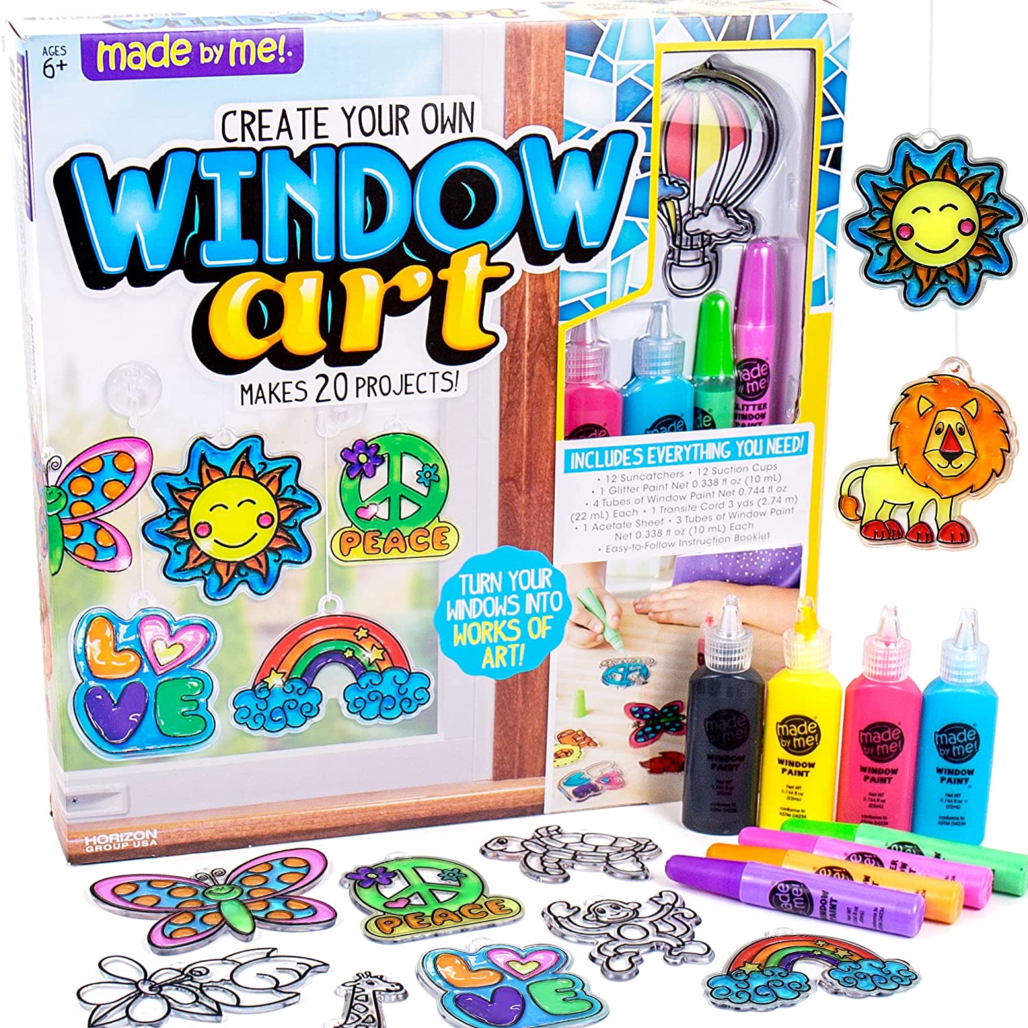 Bộ đồ chơi nghệ thuật của bé Made By Me Create Your Own Window Art - Paint Your Own Suncatchers - DIY Suncatchers - Arts and Craft Kits for Kids Ages 6 and Up