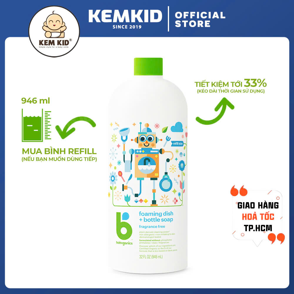[HCM] Nước rửa bình sữa Babyganics Refill 946ml