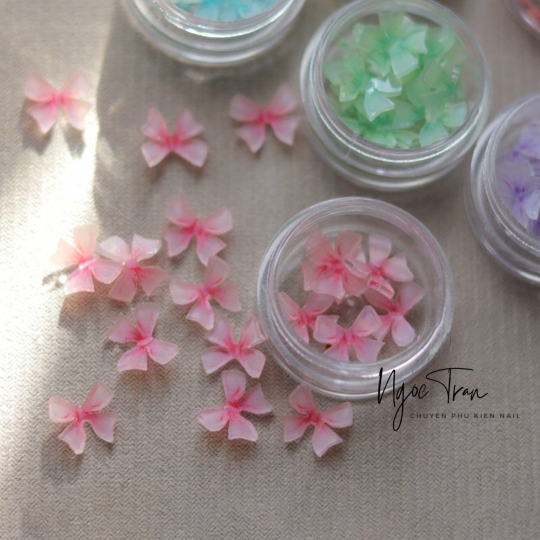 Set 6 Phụ Kiện Nơ Pha Lê Trong Đủ Màu | Ba Chiều Trang Trí Móng