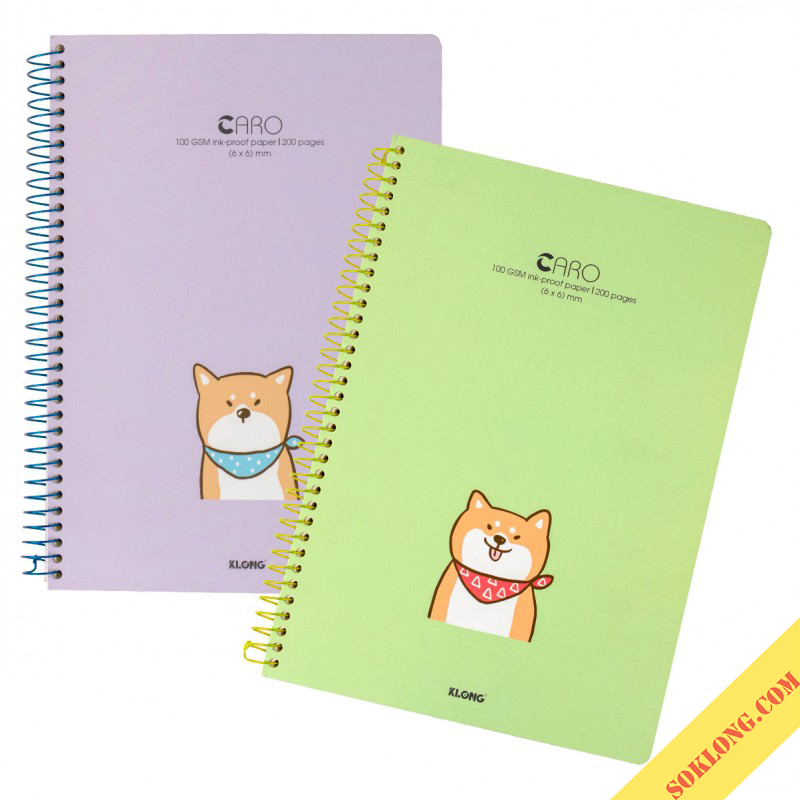 Sổ lò xo đơn caro 6x6 mm A4 200 trang KLong MS 590, tập vở bìa dễ thương 100gsm-VPP KLONG