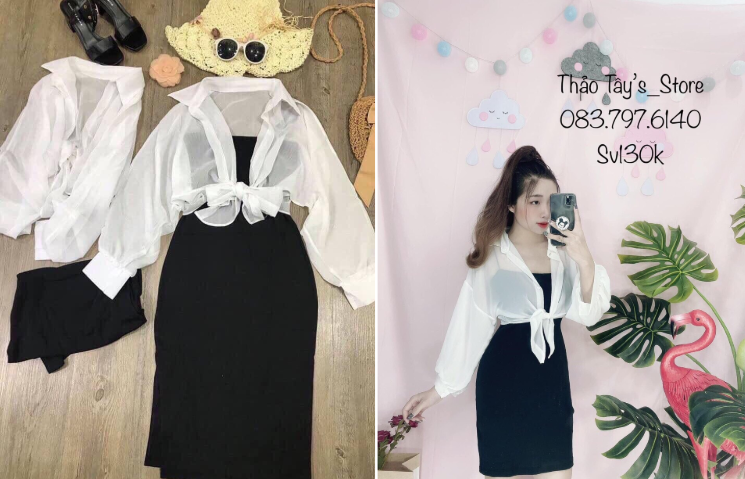 [HCM]Đầm body kèm áo khoác sơ mi