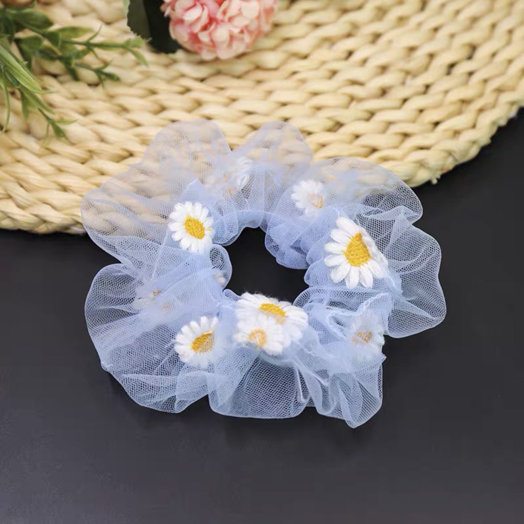 CỘT TÓC BUỘC TÓC VẢI SCRUNCHIES THÊU HOA CÚC