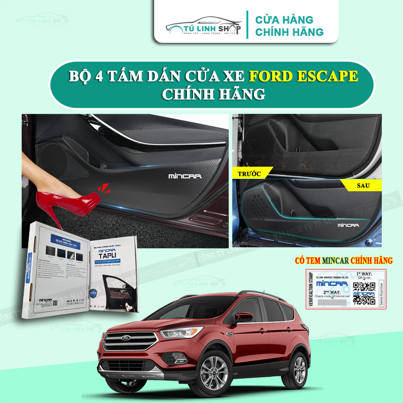 Bộ 4 Tấm dán Tapli xe FORD ESCAPE chính hãng MINCAR chống trầy xước cửa xe, chống xước tapi cửa ô tô bằng Carbon Air Fiber cao cấp