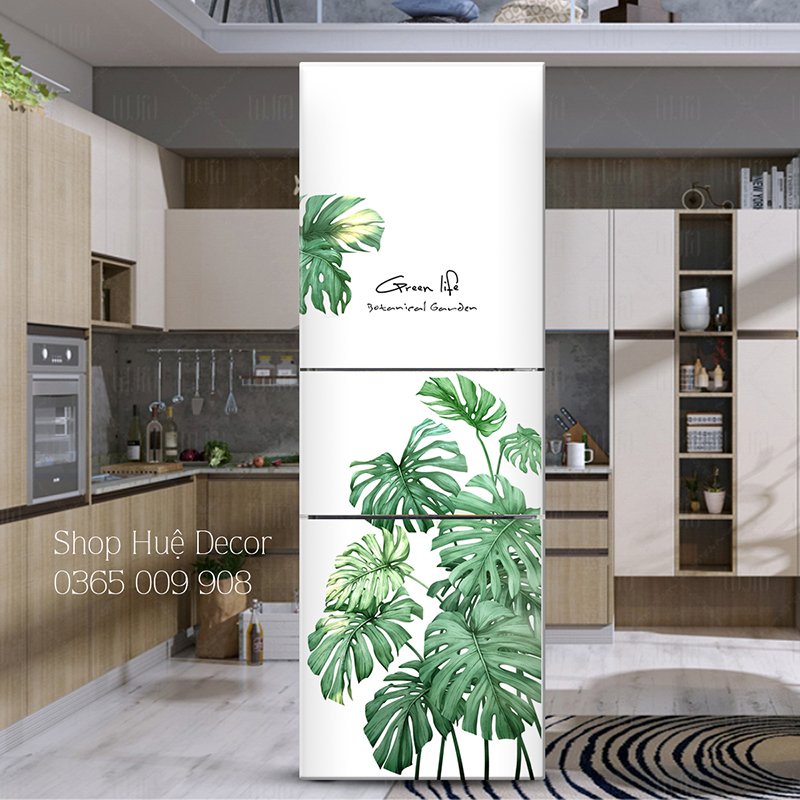 Miếng dán decal tủ lạnh lá cây nhiệt đới