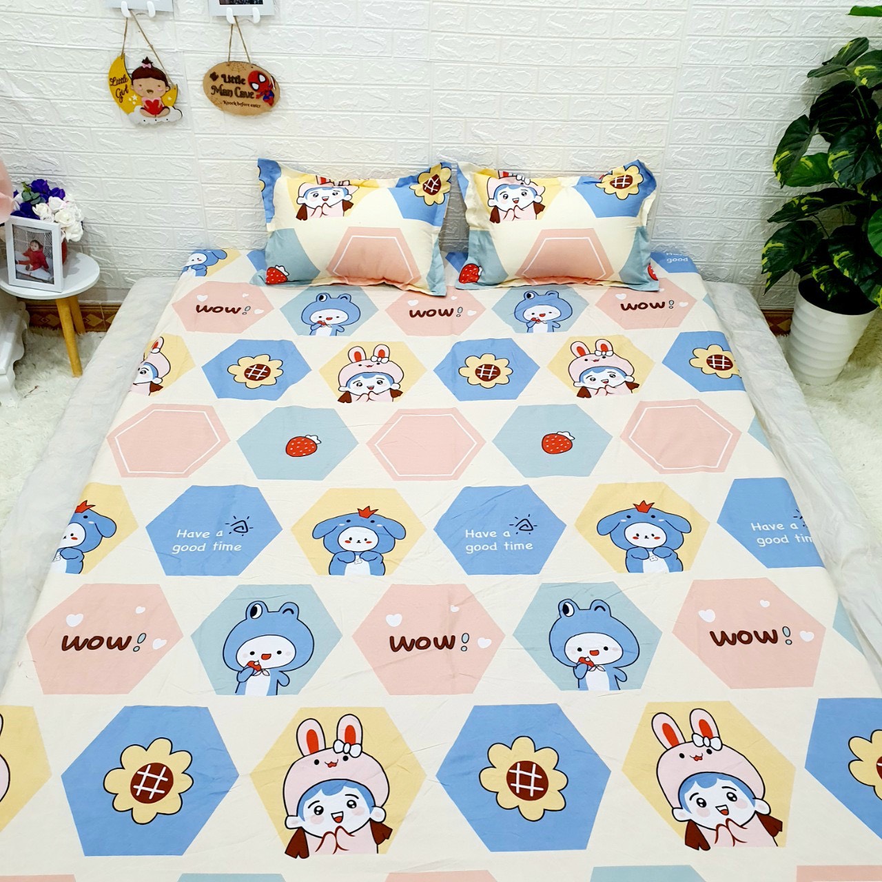 Bộ Chăn Ga Gối Cotton Poly - Thỏ Wow ( 3 Món , 4 Món , 5 Món ) Tiệm Nhà Cá