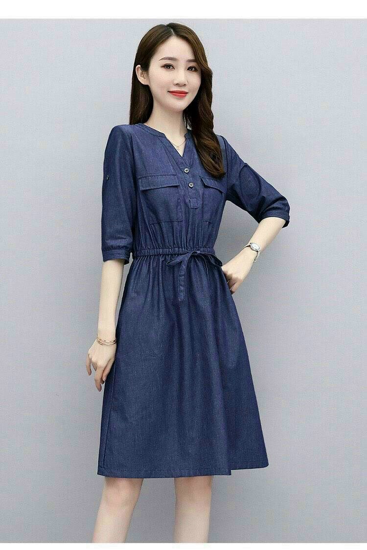 ĐẦM  JEAN NGỰC PHỐI TÚI EO  RÚT D792