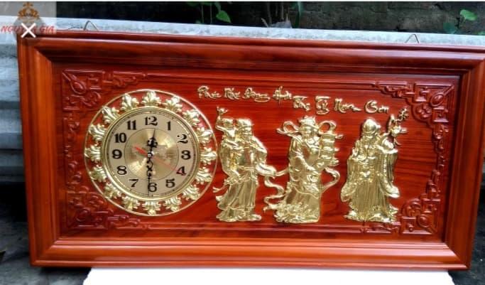 Tranh đồng hồ gỗ Hương đỏ chữ Phúc Lộc Thọ
