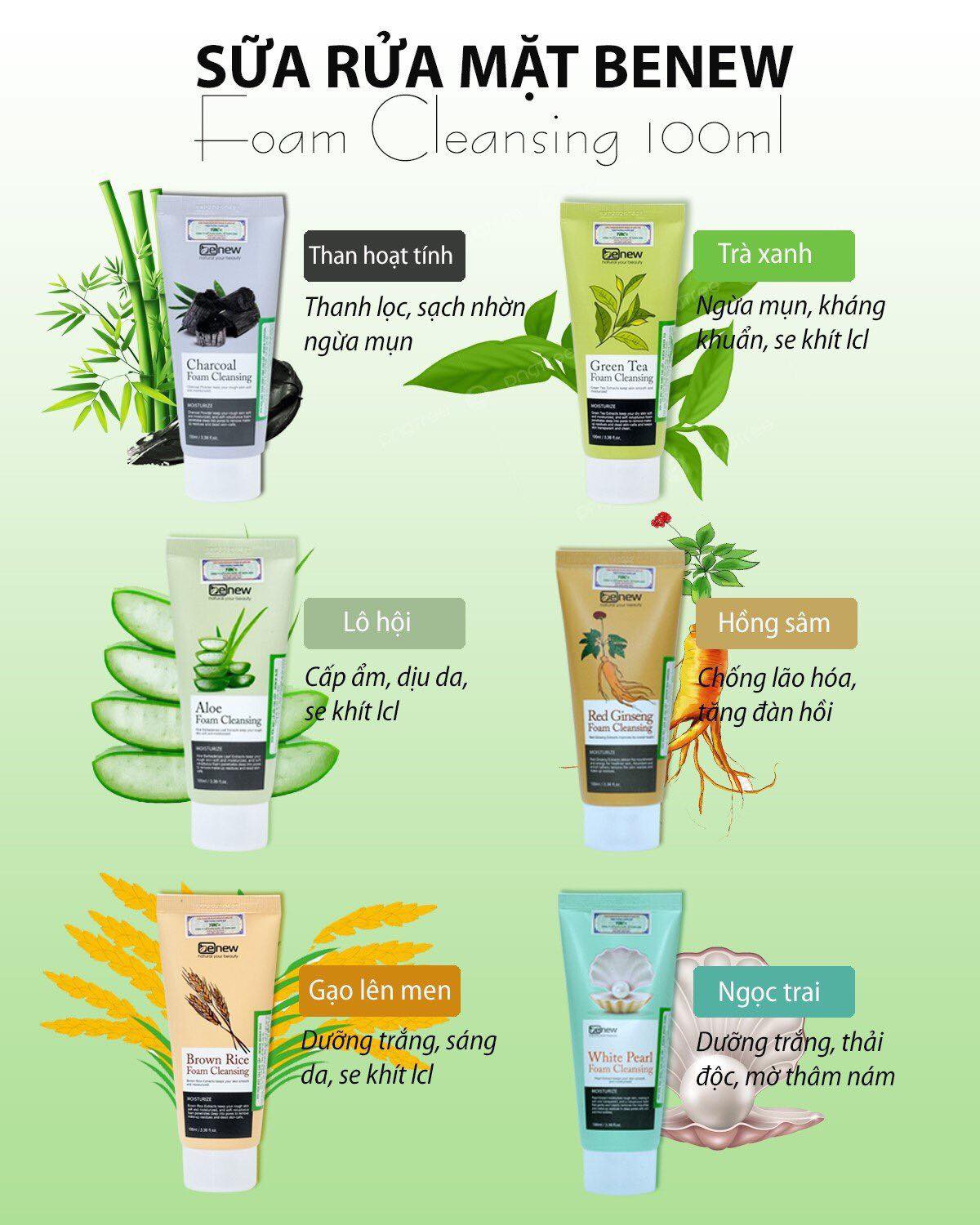 Sữa rửa mặt trà xanh Benew Green Tea Foam Cleansing 100ml