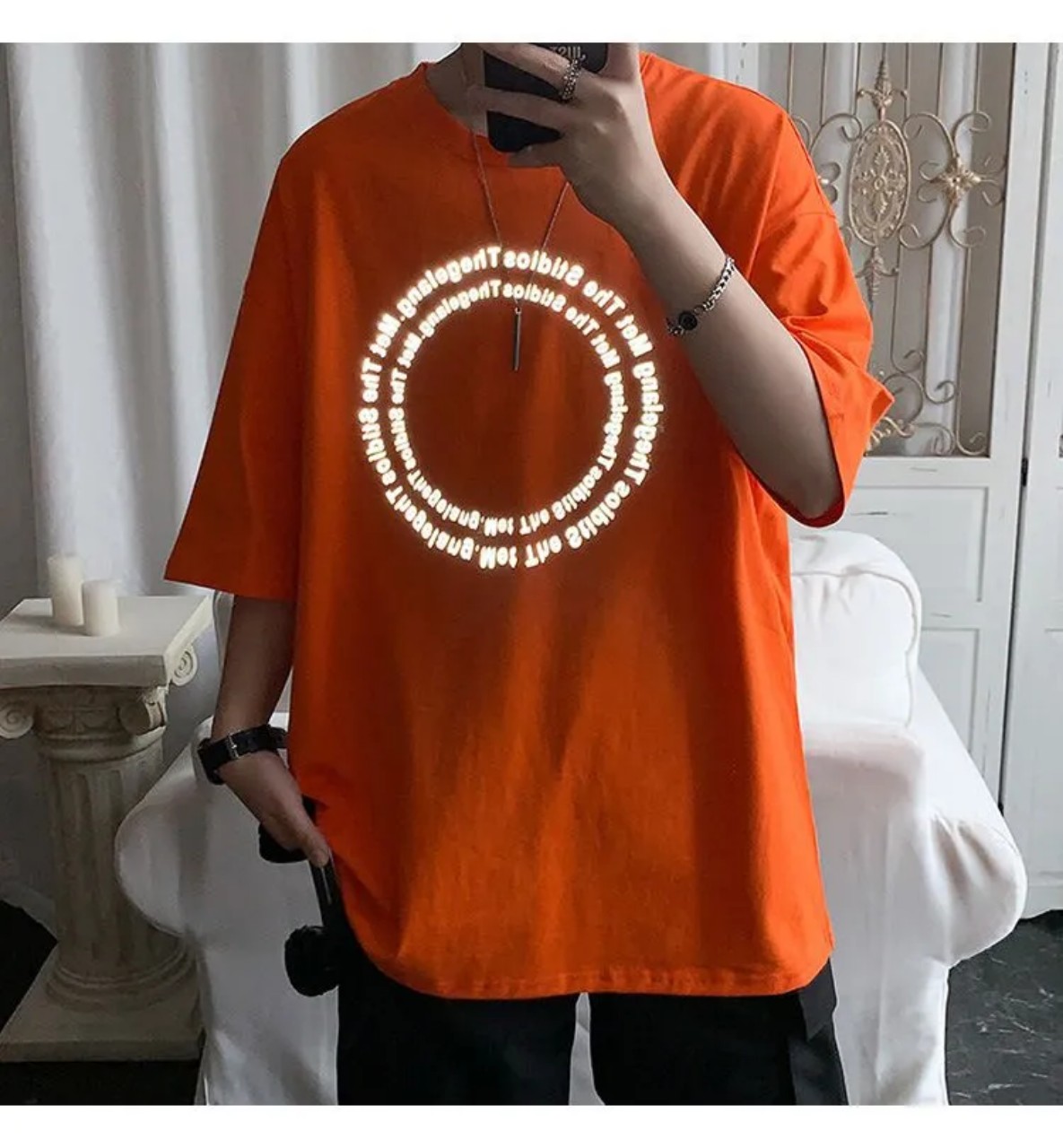 Áo thun stee phản quang words circle unisex