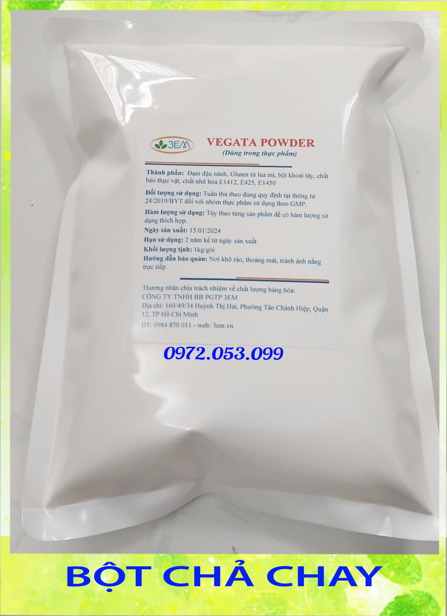 1KG BỘT SẢN XUẤT CHẢ LỤA CHAY- VEGATA POWDER (KÈM HƯỚNG DẪN SẢN XUẤT)