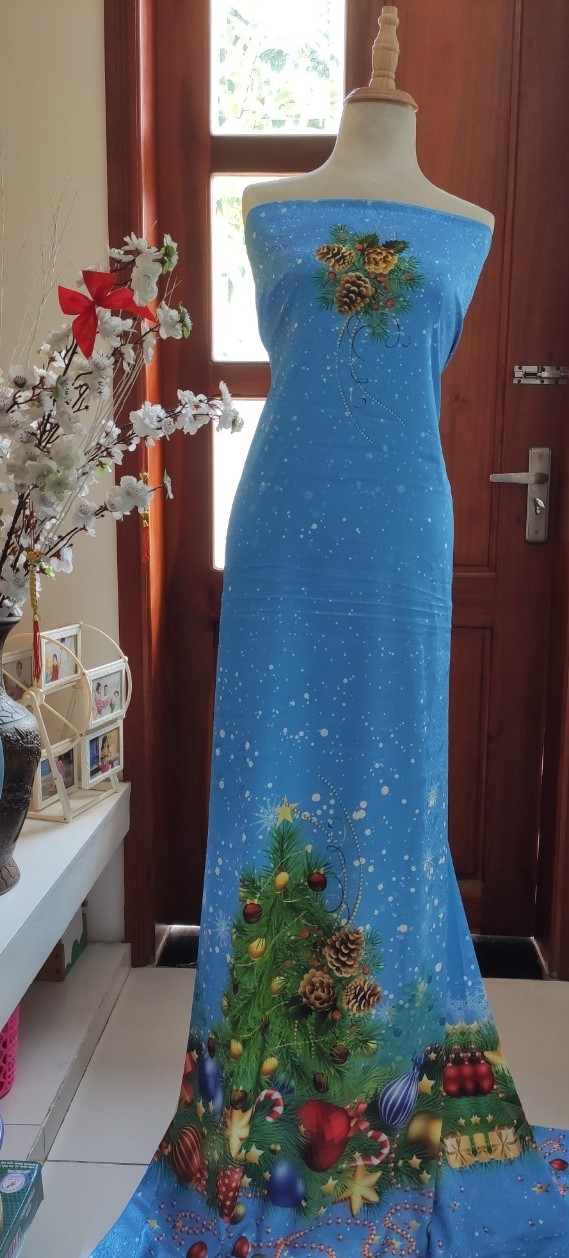 [HCM]Vải áo dài cao cấp hoạ tiết Noel (lụa Anh Đào)