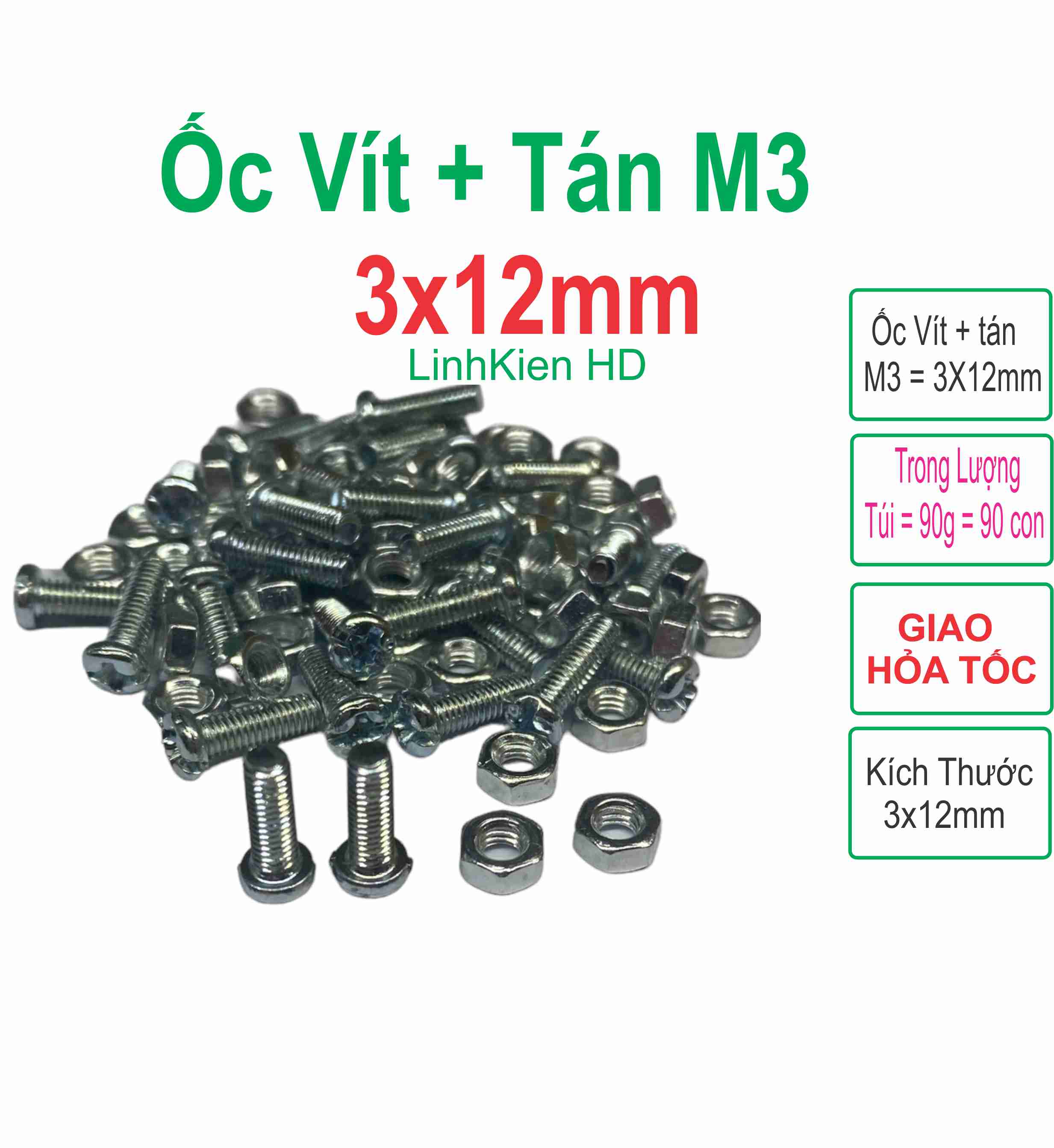 Ốc vít tán M3 3ly dài 1.2cm ( túi 90g) khoảng 90 - 100 con - LinhKien HD