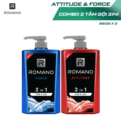 Combo 2 Tắm gội 2 trong 1 Romano Attitude & Force 650g/chai sữa tắm gội nam cao cấp