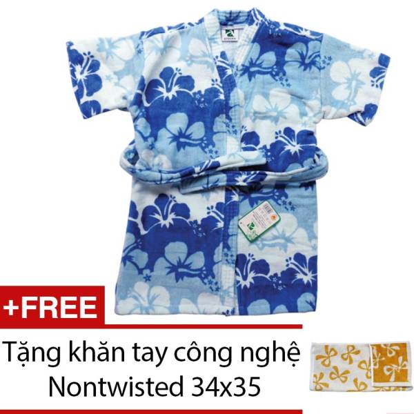 Áo choàng tắm ATHENA cho bé hoa xanh + Tặng 1 khăn tay công nghệ Non-twised