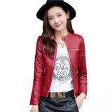 Áo khoác da cổ cài nút cách điệu (Đỏ)