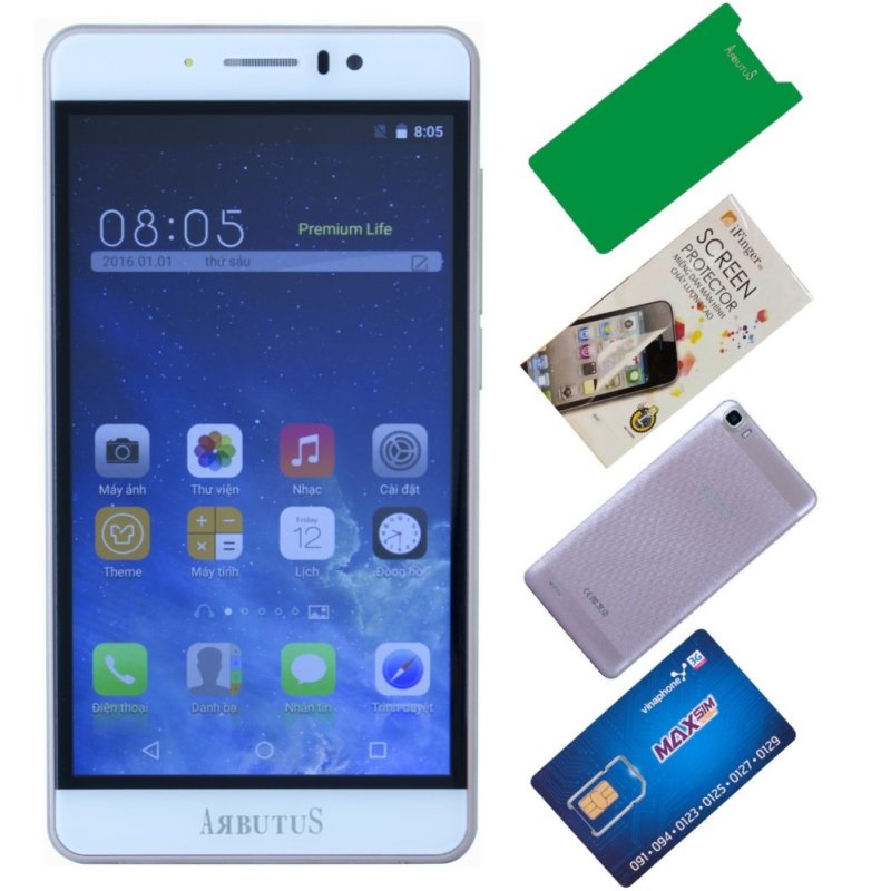Arbutus Ar7 Plus 8GB ( Vàng hồng ) + 1 Dán màn hình + 1 ốp lưng + 1 Cường lực + 1 SIM 3G/Nghe gọi Vinaphone - Hàng nhập khẩu