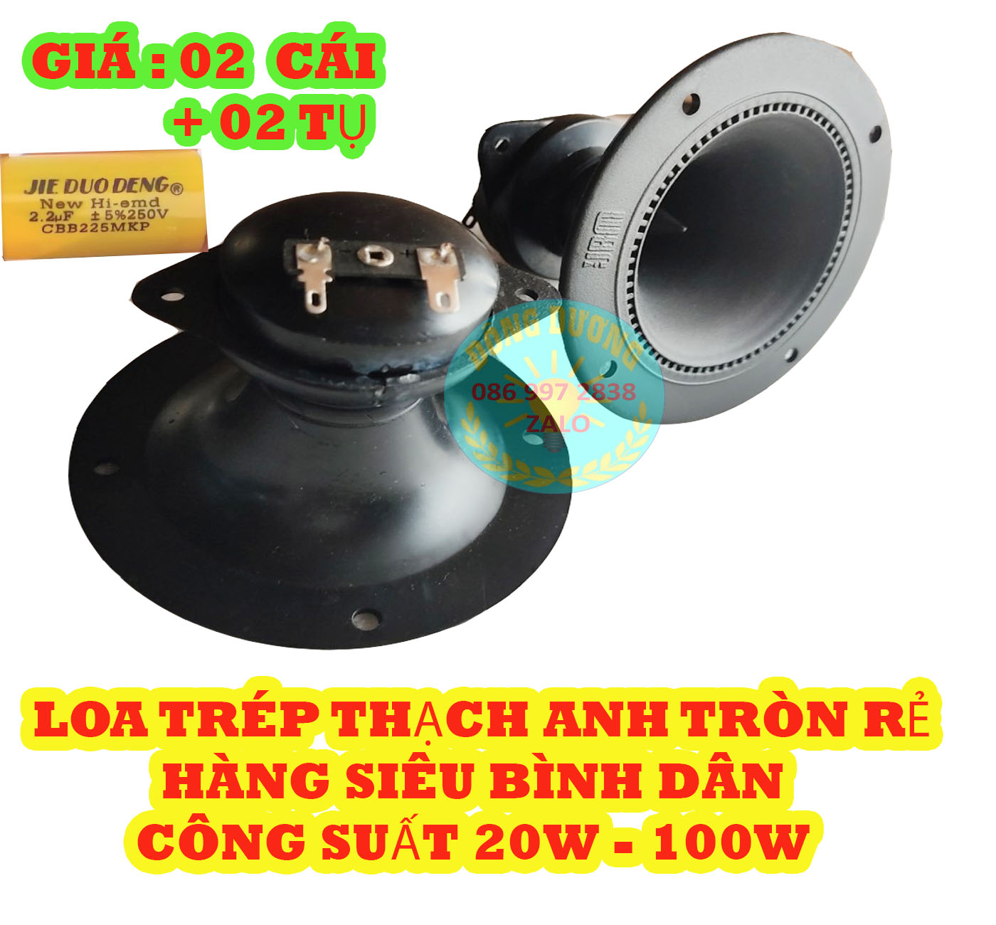 BỘ 2 CÁI TRÉP THẠCH ANH TRÒN RẺ + 2 TỤ 2.2MF XỊN - LOA TREBLE RỜI