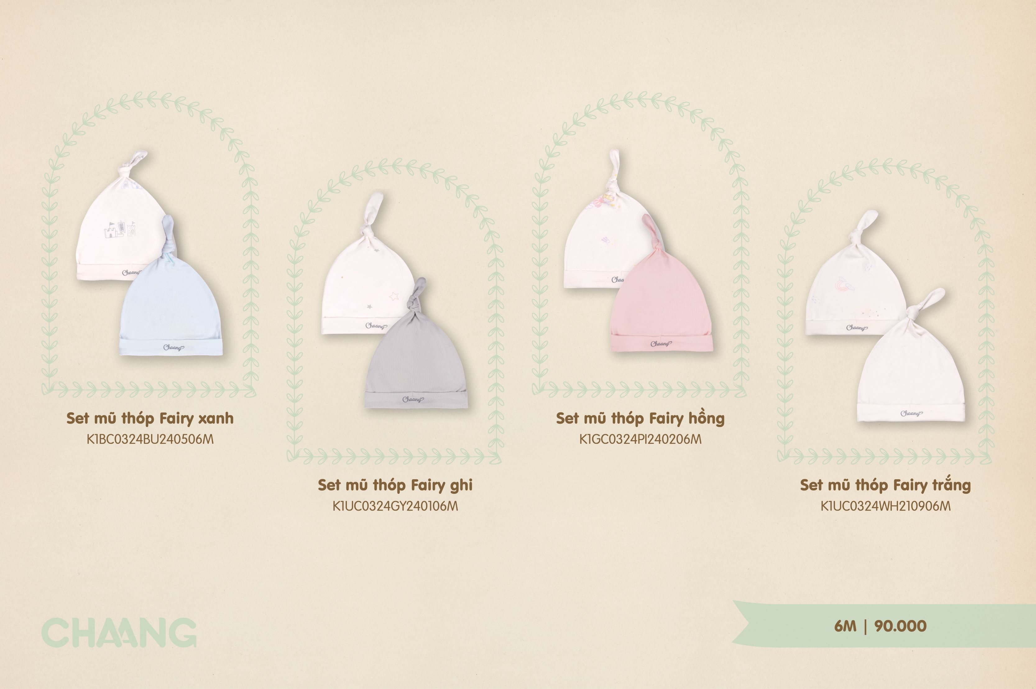 [CHAANG] Set 2 chiếc mũ thóp sơ sinh Fairy Chaang
