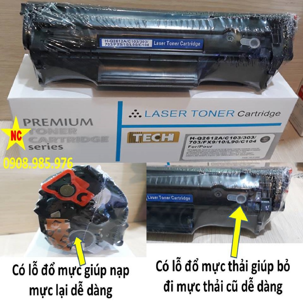 Hộp mực 12a, hộp mực máy in HP 1020, 1010, 1018, 1015, 1012, 1022, 1319f. Có lỗ nạp mực và lỗ đổ mực thải, giúp nạp mực lại dễ dàng, in đậm, đẹp, bảo hành 6 tháng, in 2.500 trang Cartridge, catrich, toner Q2612A
