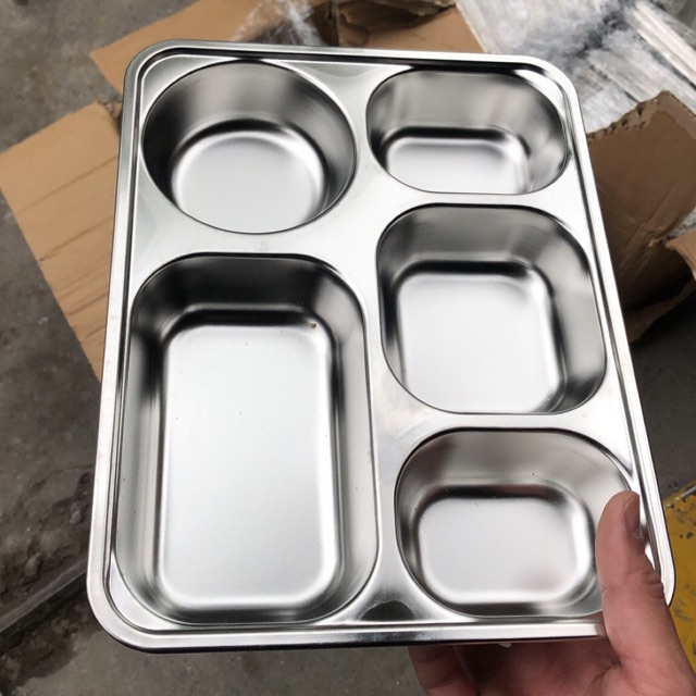 [GIÁ TỐT]Khay cơm phần 5 ngăn inox 304 loại dày đựng thức ăn ( phân loại có nắp và không nắp)
