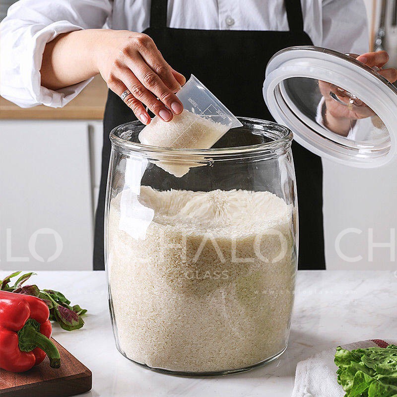 Bình thuỷ tinh 2000ml nắp núm đựng gạo, muối dưa...