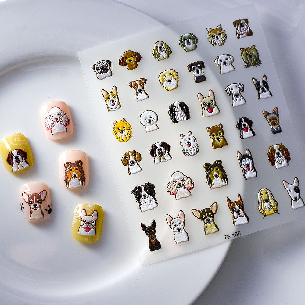 Sticker lụa nổi 5d | đầu bé chó | hình dán móng tay ts-165