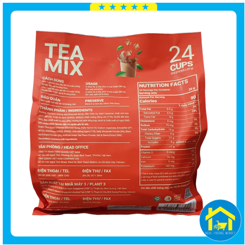 Trà sữa hòa tan Trần Quang Tea Mix (24 gói x 20g)