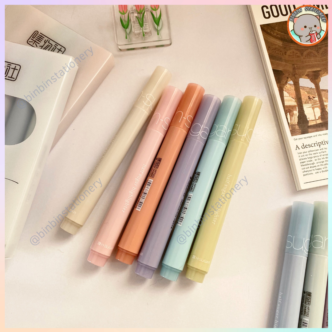 [Bin Bin] Set 6 bút Highlight Half Sugar phong cách Pastel, Morandi HL03