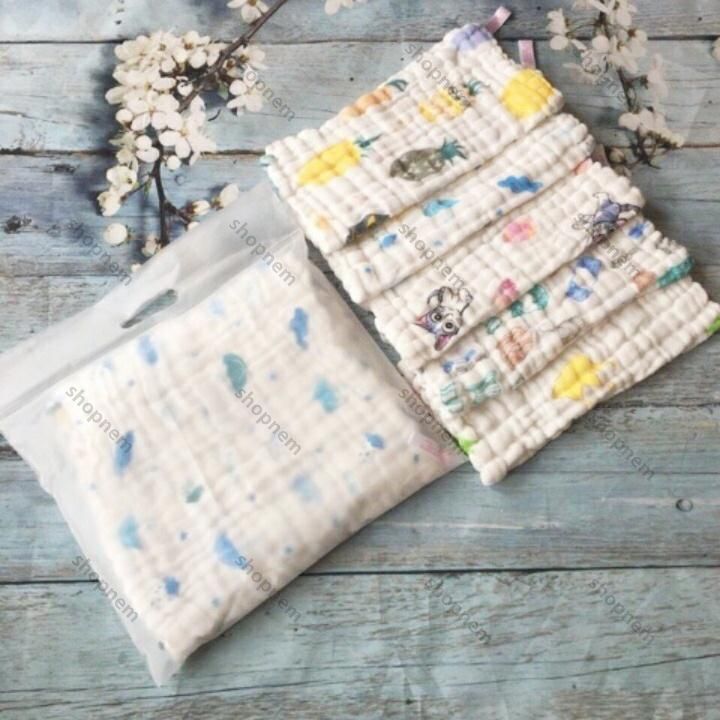 Set 5 khăn xô 6 lớp xuất Nhật, khăn mặt kích thước 30x30cm cho bé, khăn sữa nhăn, khăn ăn
