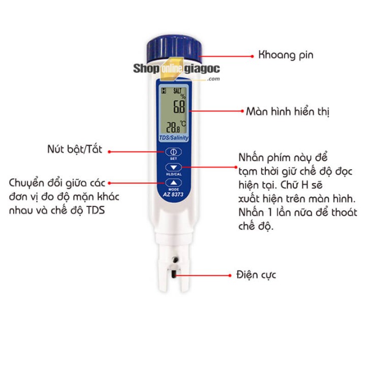 [TẶNG KÈM PIN] -  Bút Đo Độ Mặn Cầm Tay AZ 8373