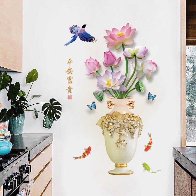 Decal dán tường Bình hoa siêu xinh trang trí phòng khách