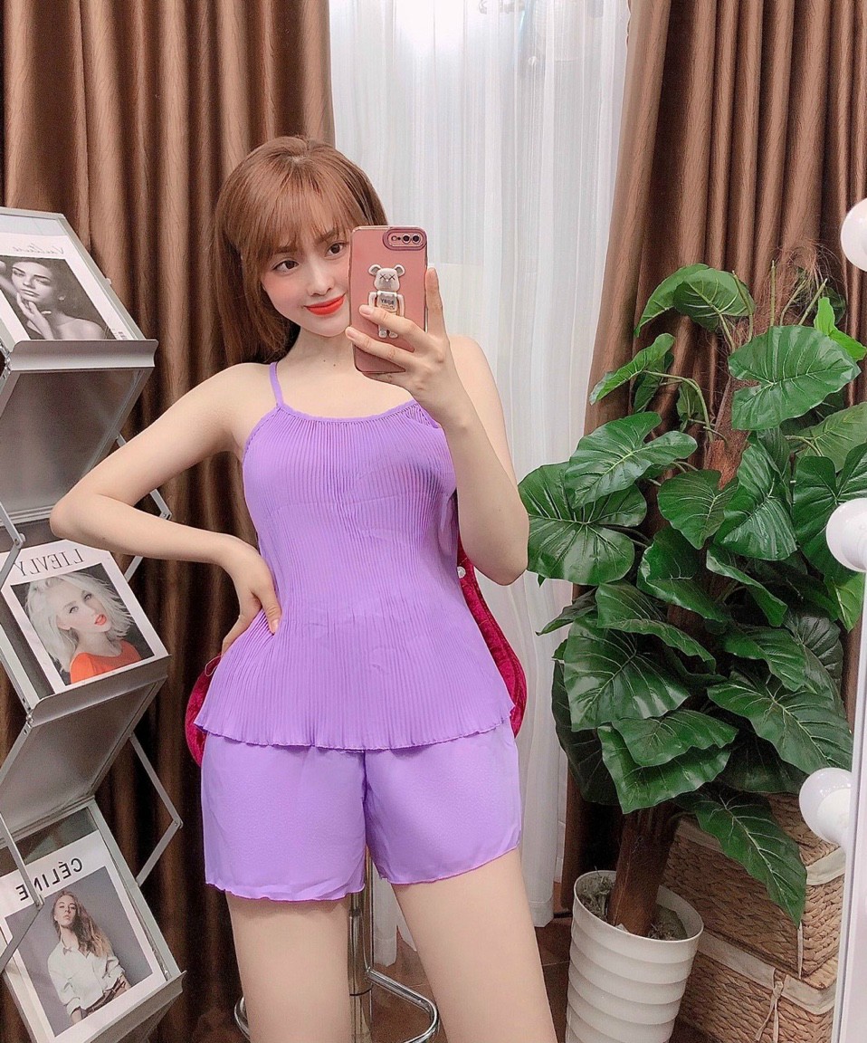 Đồ bộ đùi kate lụa 2 dây mặc nhà dập ly mát mẻ