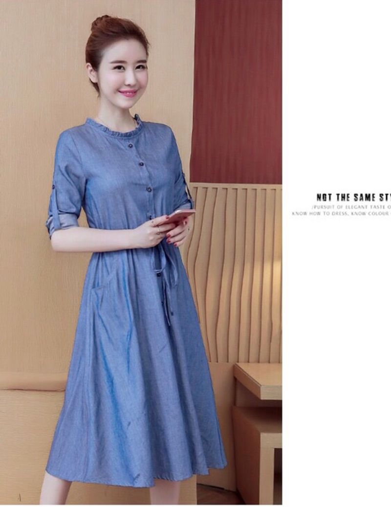 [Hcm]Jean Dress with Round Neck