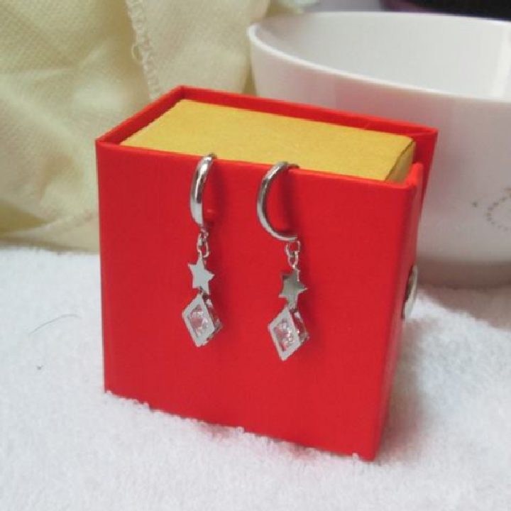 Bông tai inox ngôi sao rớt hình thoi đính đá Zircon - Bảo hành vĩnh viễn không đen và không gỉ sét