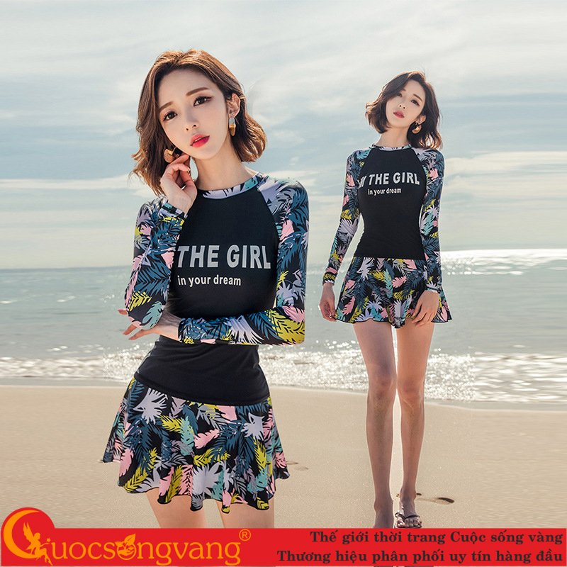 Bộ đồ bơi nữ quần rời giả váy đồ bơi dài tay nữ big size GLSWIM069 Cuocsongvang
