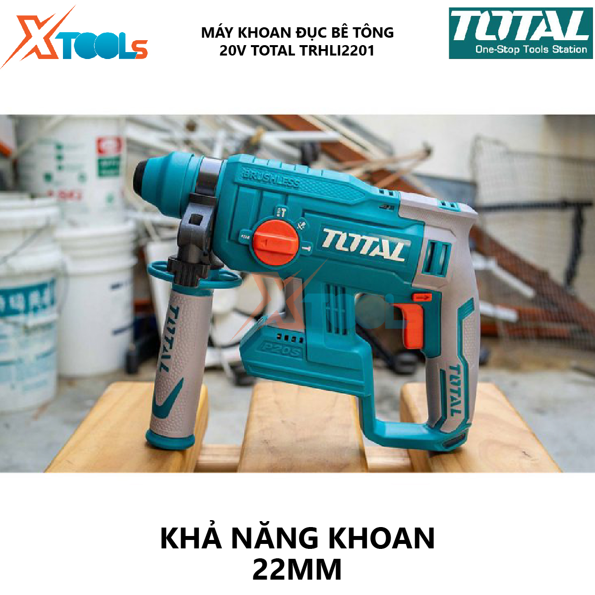 Machine concrete drill battery total TRHLI2201 machine hole building material portable no-load 0 - 1350 rpm/min, speed hammer 0 - 4700 BPM high performance at [xsafe] [XTools]