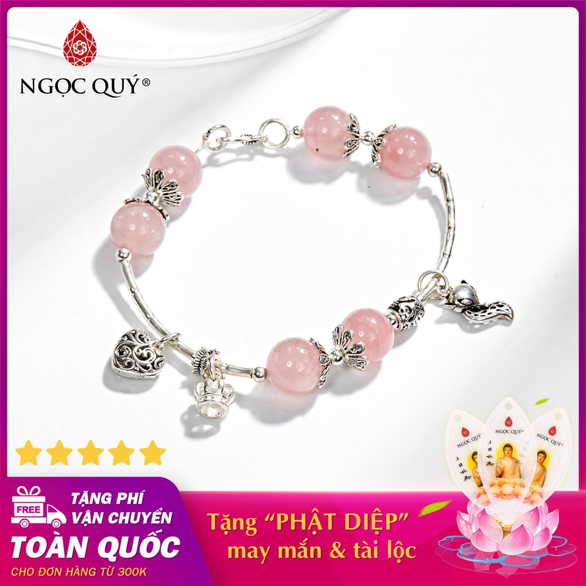 [HCM]Vòng tay phong thủy nữ đá thạch anh hồng phối charm hồ ly bạc 10mm mệnh hỏa  thổ - Ngọc Quý Gemstones