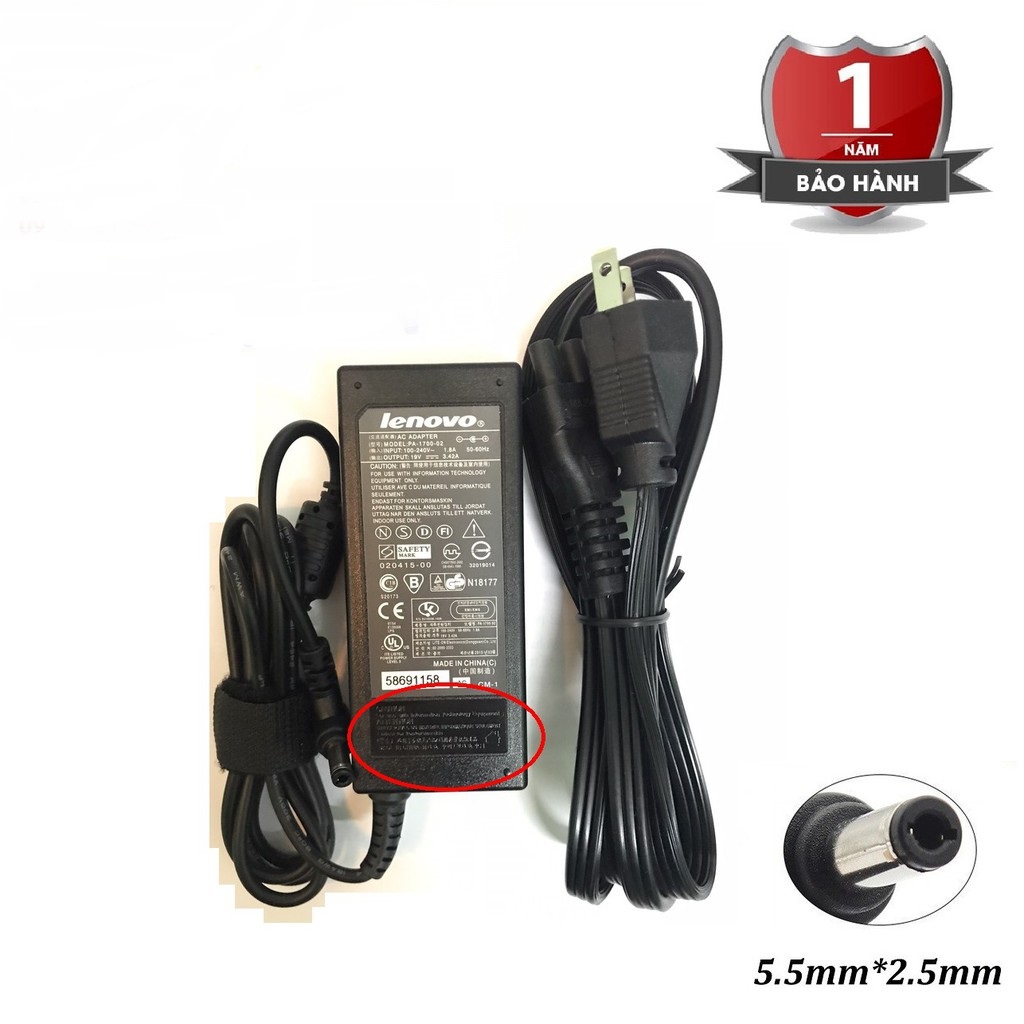 🎁 Sạc Laptop Lenovo 19V-3.42A - Adapter Lenovo G460 G470 G480 G450 19V - 3.42A - tặng dây nguồn - Sạc Lenovo 65W