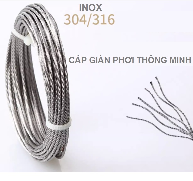 Dây cáp giàn phơi thông minh, Sợi cáp cho giàn phơi thông minh ( Loai Tốt Inox 304 )