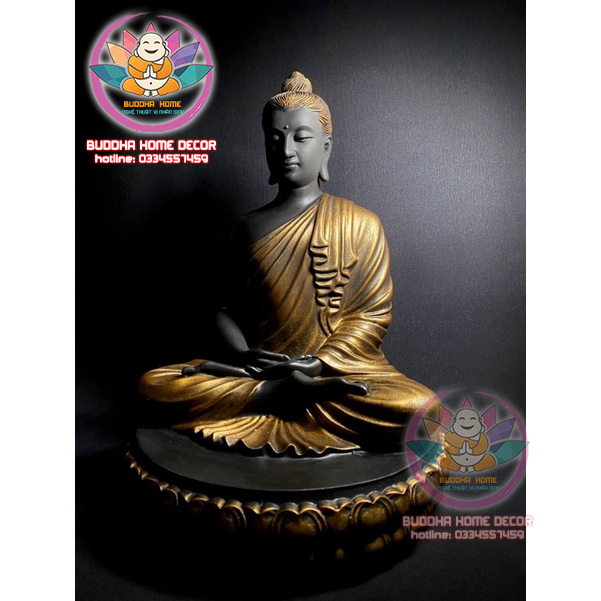 Bổn sư Thích Ca cao 34 cm đồng cổ vàng- đen